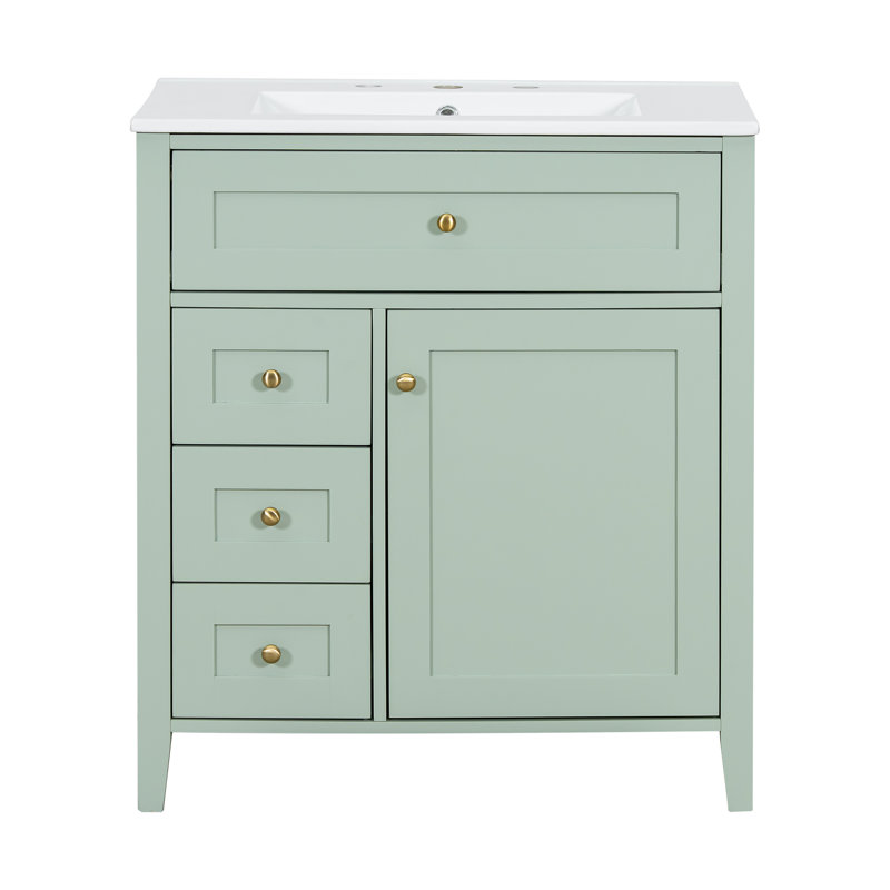 30" Freestanding Single Bathroom Vanity with Ceramic Sink, Soft-Close Doors, 3 Drawers, Adjustable Interior Shelf, Easy Assembly