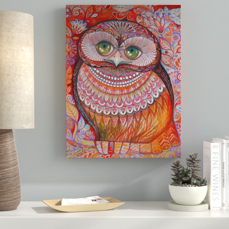 «Gold Honew Owl» par Oxana Ziaka - reproduction d'art sur toile tendue, H 19 po x l 14 po