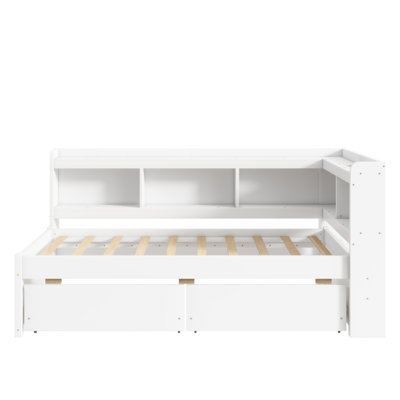 L-shaped Bookcases Bed with Power Outlets