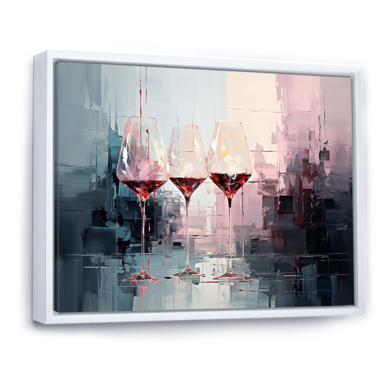 «Wine verres Deep collage - Wine», art mural encadré, Cadre flottant blanc, H 34 po x l 44 po x P 1,5 po