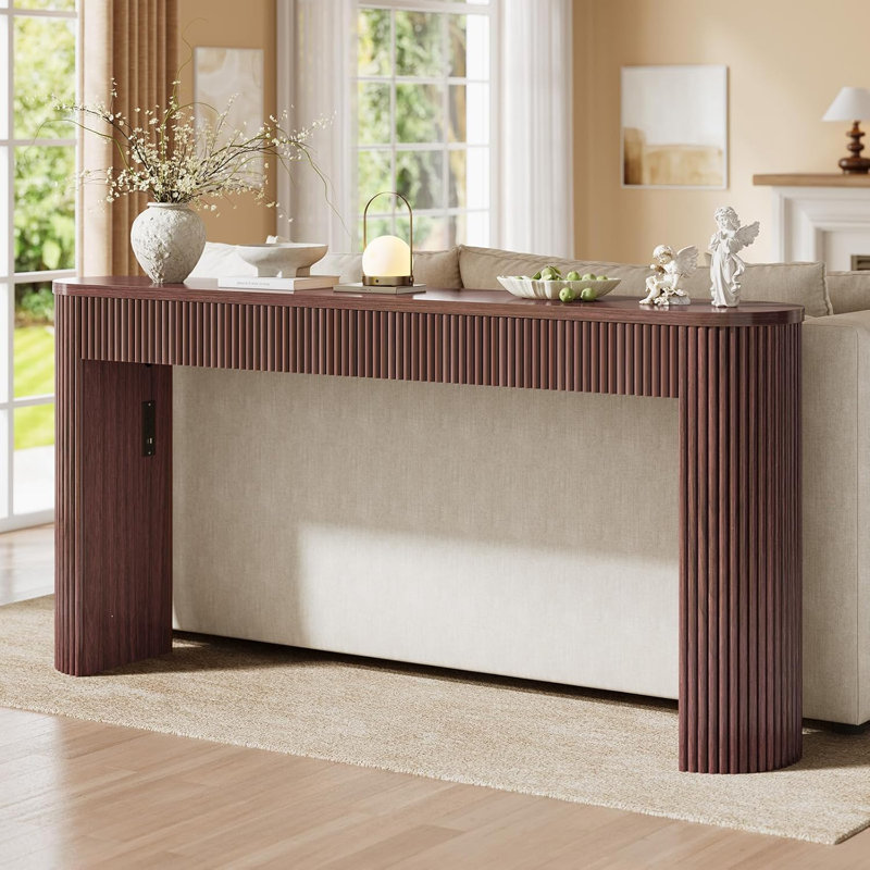 Console cannelée 63 po avec 2 tiroirs, Brun