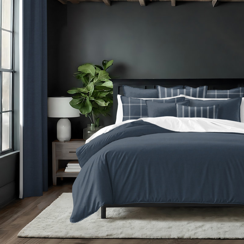 Shay Solid Dark Denim Cotton Coverlet Set  8 Piece, King Coverlet + 7 Additional Pieces