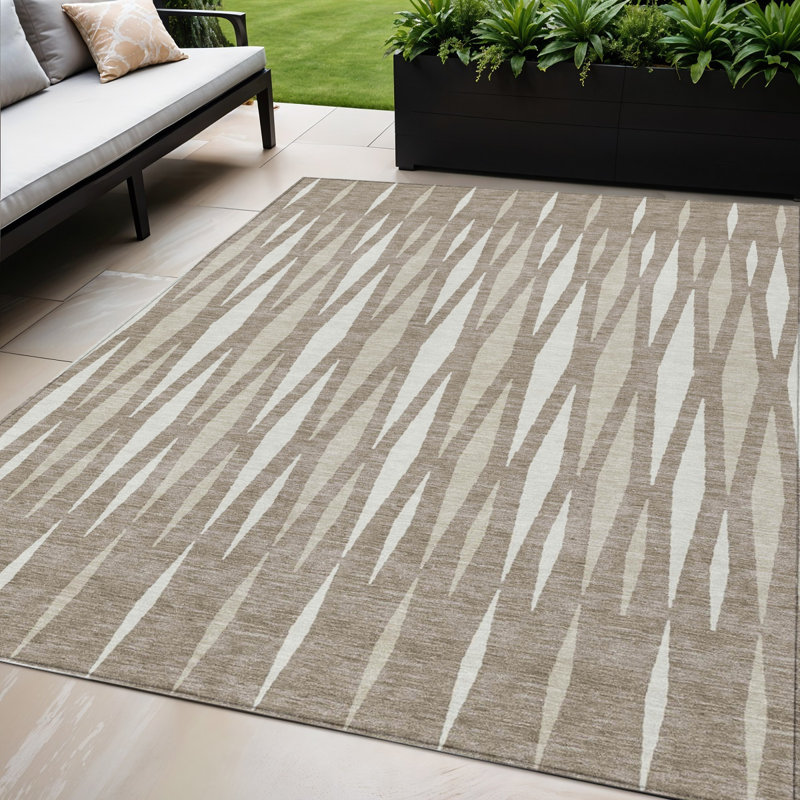 Tapis d'intérieur / extérieur géométrique lavable beige / ivoire 5 'x 8' Taupe