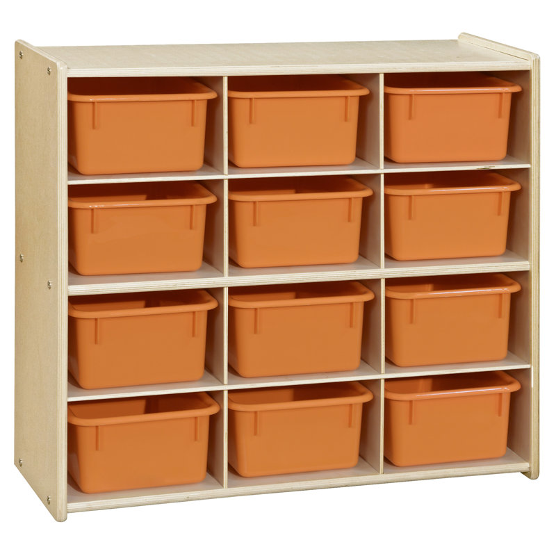 Casier à 12 compartiments avec roulettes, Orange, Oui