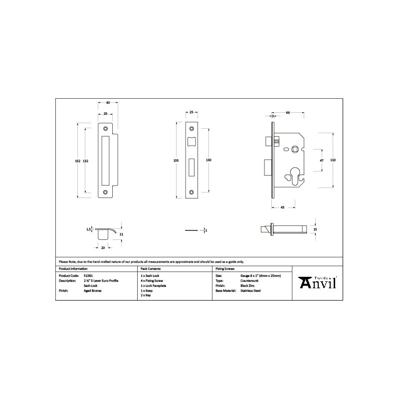 Euro Profile Sash Lock, Aged Bronze