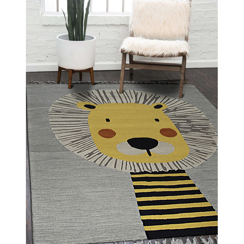 Hand Tufted Wool Geometric Area Rug in Gray, 7'6 x 9'6
