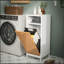 Armoire de salle de bain avec façade en bambou et panier à linge - naturel / blanc
