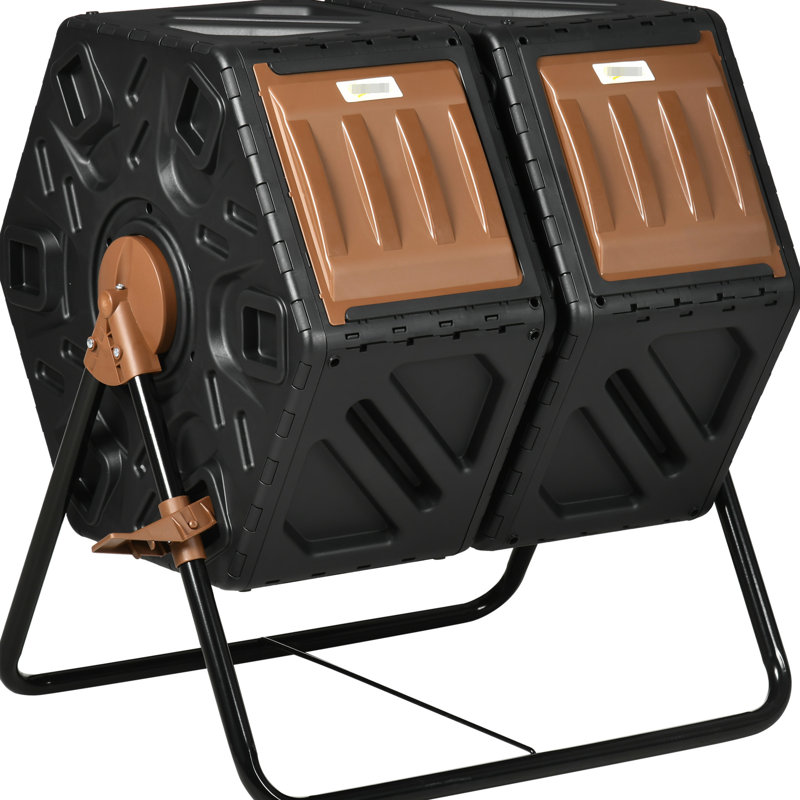 34.5 Gallon Compost Tumbler - Dual Chamber, Steel Legs, Ventilation Openings, Rotating For Delicate Yards Gal Chamber 24 Abundant Gardens