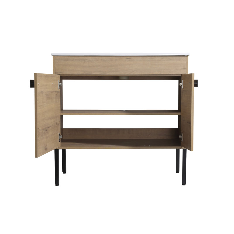 Meuble-lavabo de 36 po avec lavabo, option autoportante ou flottante, tablettes réglables et portes à fermeture en douceur pour un rangement efficace