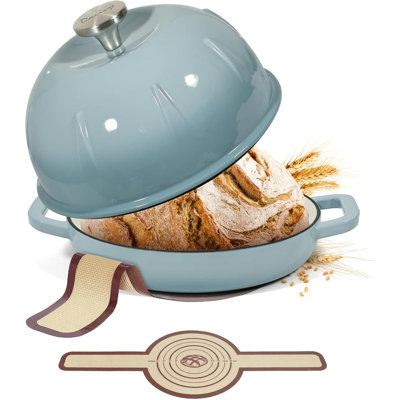Davivy 5 Quart Enameled Cast Iron Dutch Oven with Lid & Silicone Sling Seasalt