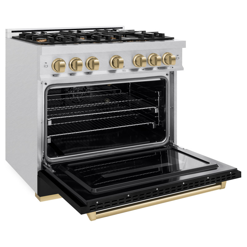 ZLINE Autograph 36" Classic DuraSnow Gas Range w/ Black Door & Bronze Accents, Champagne Bronze/Black