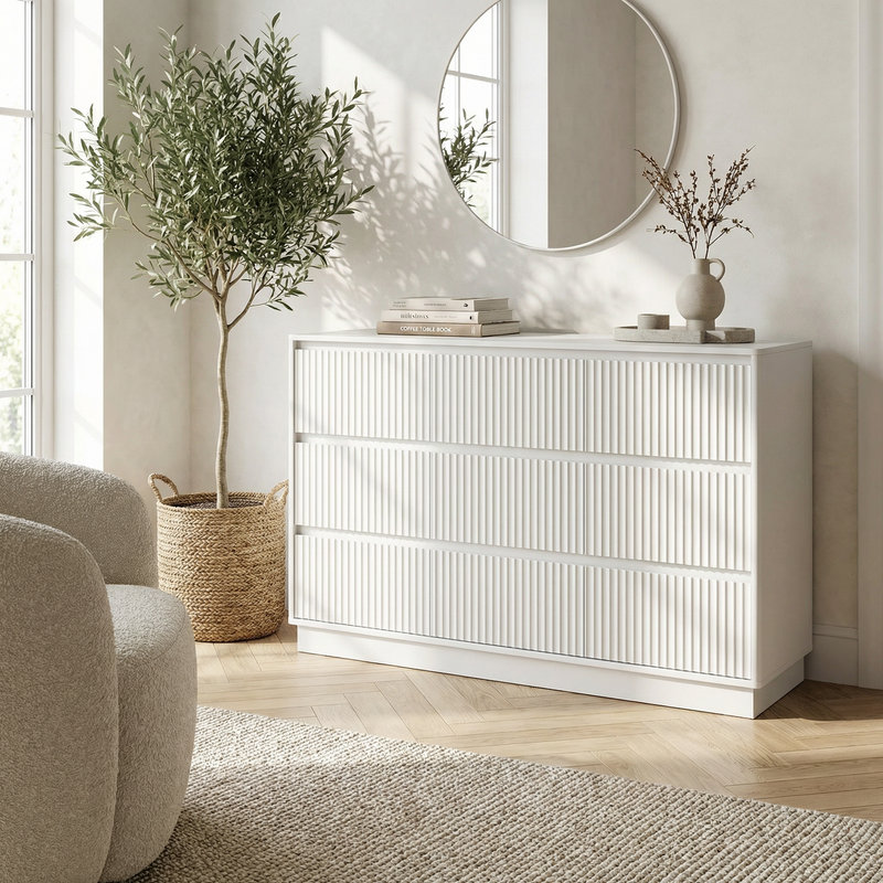 Commode de rangement moderne à neuf tiroirs avec grands tiroirs pour l'organisation de la chambre à coucher et le meuble télé