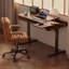 Bureau réglable en bois d'hévéa brun 55,12 po-130088624