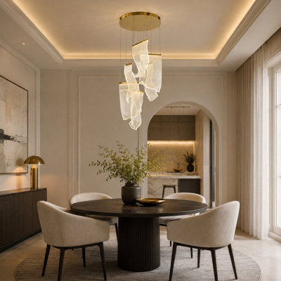 Lustre en feuille d'or moderne à 6 lumières DEL Modern