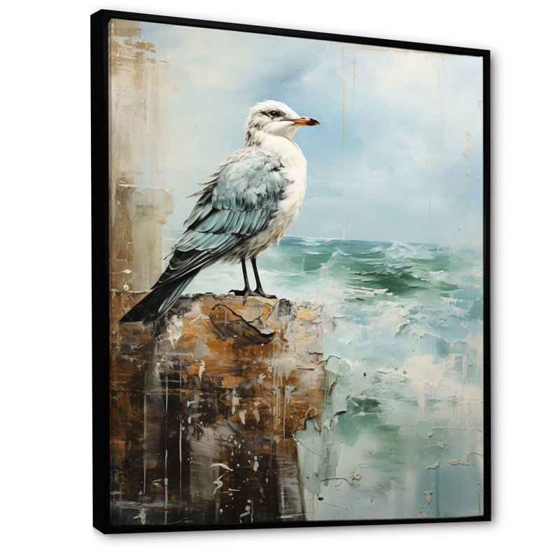 «Coastal Seabird - Coastal Beach Sand», art mural sur toile, H 40 po x l 30 po x P 1,5 po, Cadre flottant noir