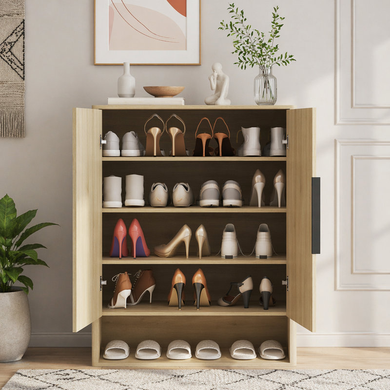 Range-chaussures, armoire à chaussures en bois avec portes, range-chaussures moderne avec tablettes réglables, pour vestibule, couloir, salon