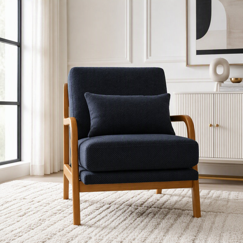 Chaise longue en bois avec revêtement Nubby, Black nubby Fabric