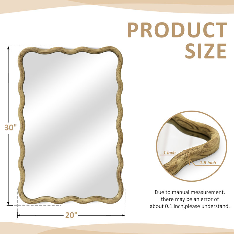 Axat Solid Wood Wavy Mirror, 20" x 30", Brown