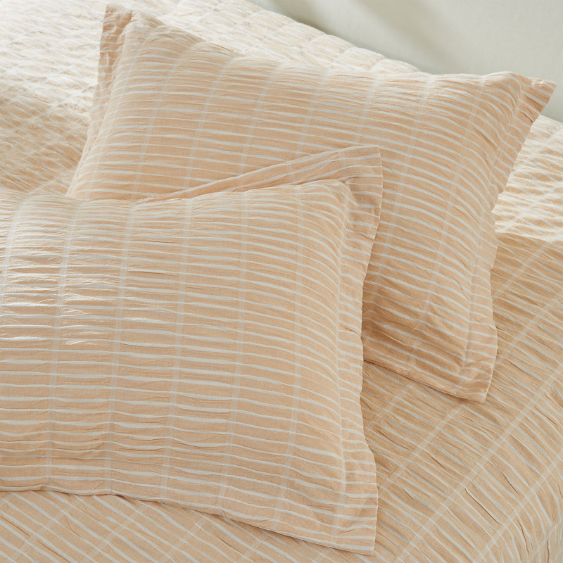 100% Cotton Puckered 3 Pc Reversible Comforter Set with Shams, Full / Queen, Sand
