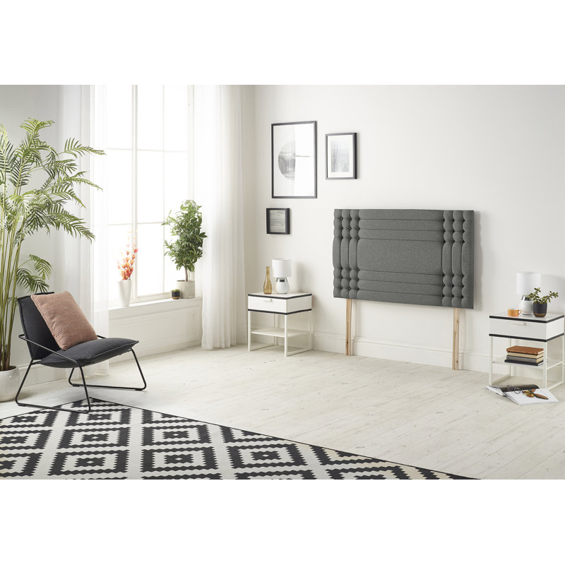 Dennishia Divan Bed Base with Headboard and Optional Drawers Linen Fabric, Small Double (4'), Grey, 4 Drawers