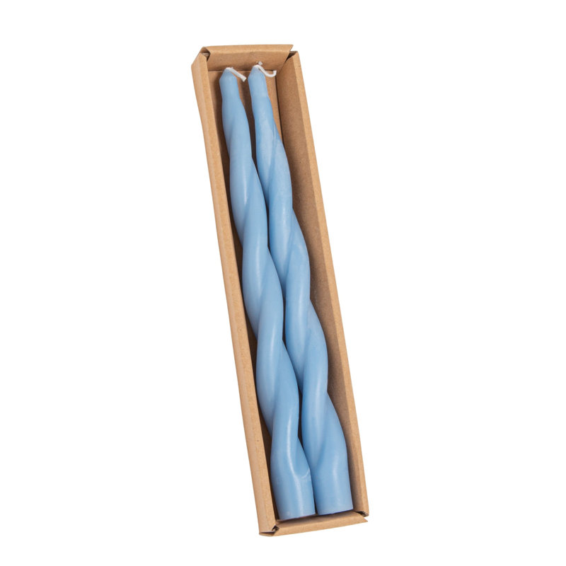 Bougies torsadées allongées non parfumées en boîte, Bleu