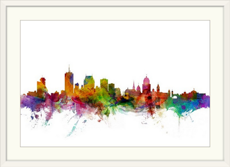 «Québec Canada Skyline» par Francy, impression, H 20 po x l 26 po x P 1 po, Cadre blanc