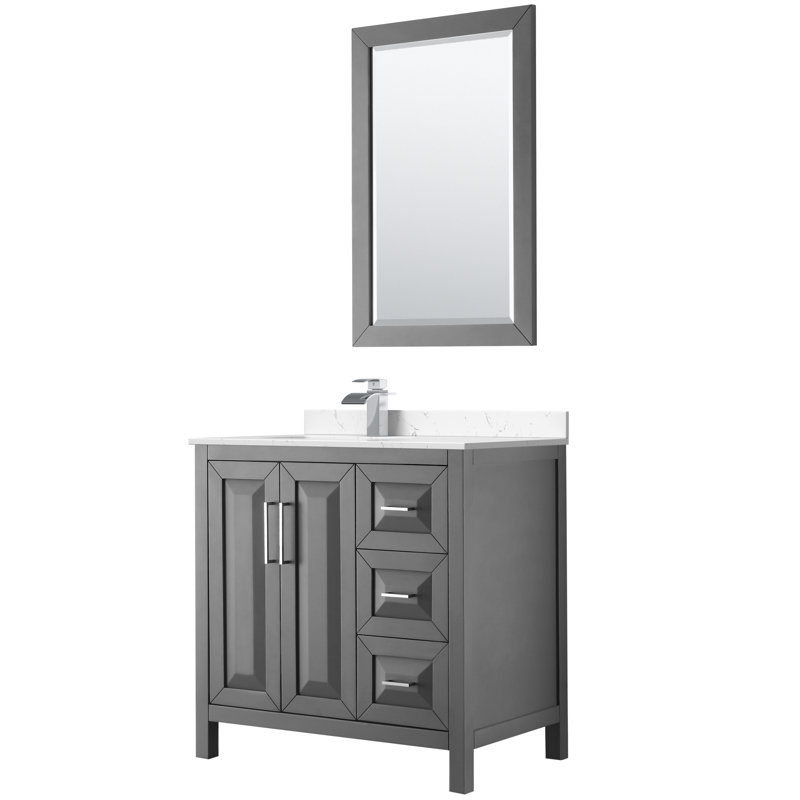 Daria 36'' W Single Vanity, Carrara Cultured Marble, Matte Black, Dark Gray