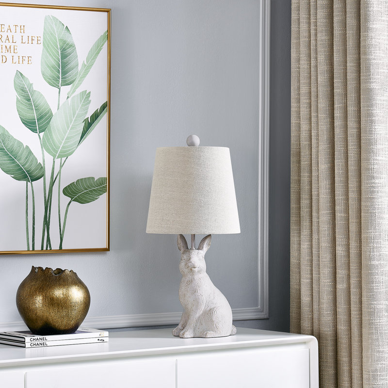 Lampe de table en résine 19 po avec abat-jour H 19 po, Blanc, Beige