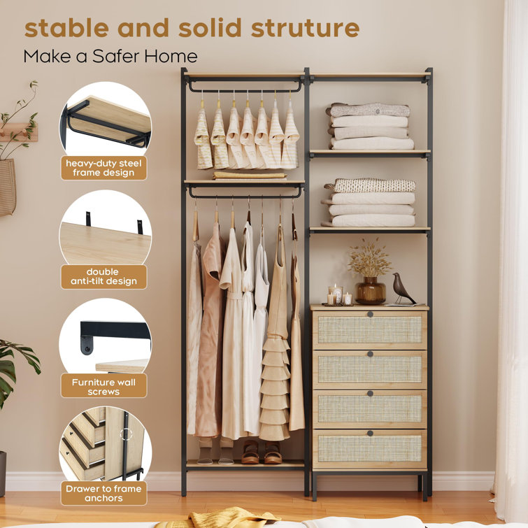 17 Stories Margurete 46.3'' Closet System, Freestanding Closet Organizer  Heavy Duty, Closet Clothes Organizer