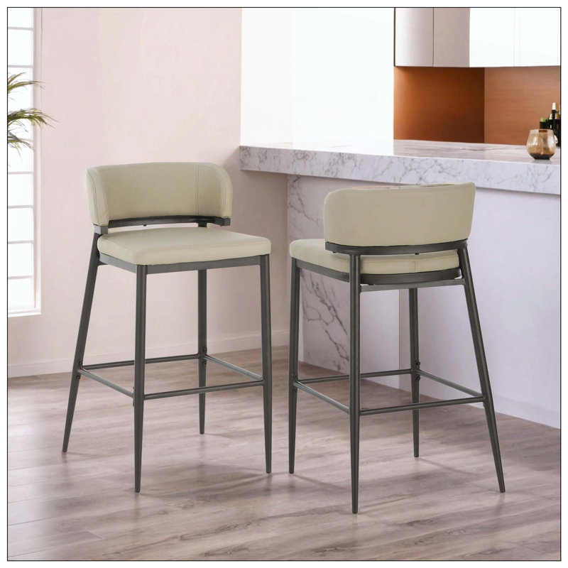 Ensemble de deux tabourets de bar en métal et en métal pour la maison et la cuisine, Beige