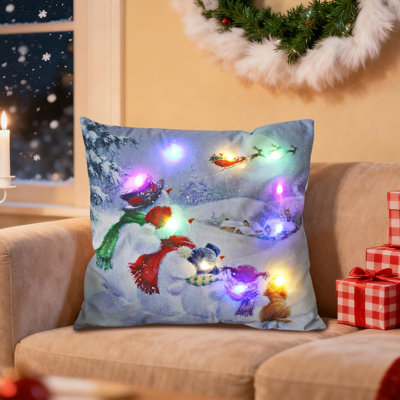 Oreillers de Noël à DEL Cadeaux des Fêtes Oreillers à DEL qui peuvent s'allumer ou rester allumé Deux modes de changement de mode Imprimé Canapé Coussins Coussins d'oreiller