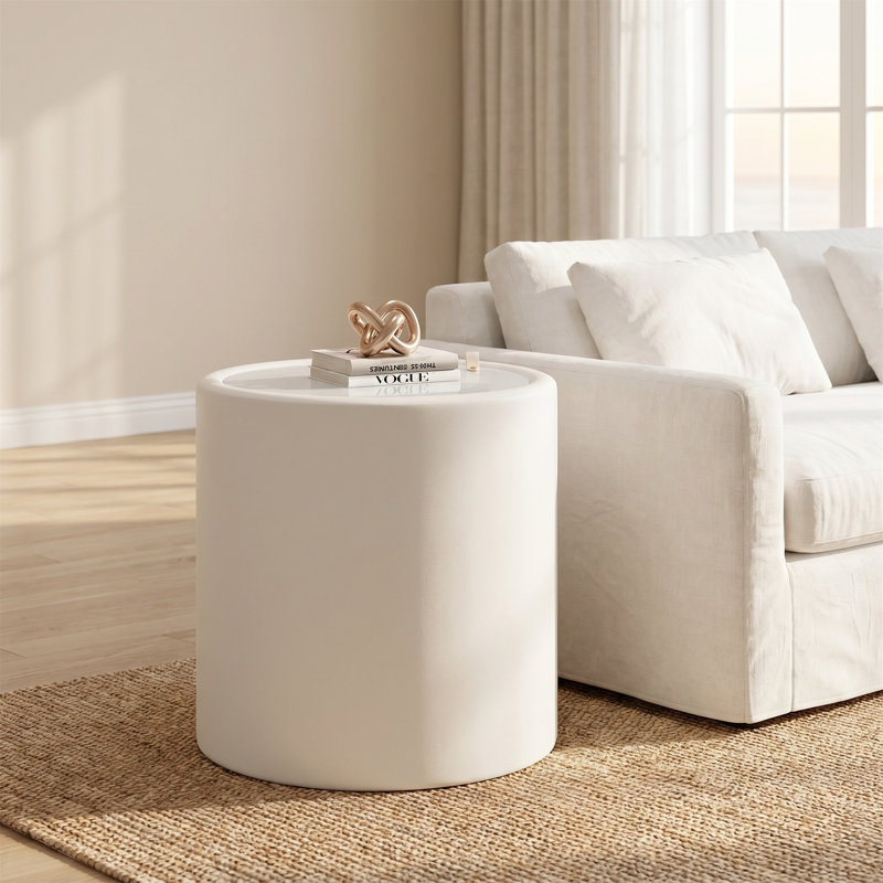 Table basse ronde de 19,69 pouces avec un plateau en verre trempé, une base en cuir pu et un espace de rangement caché, pour le salon