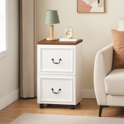 Mobile Filing Cabinet On Wheels Farmhouse File Cart With 2 Drawers For A4/letter-size Files Adjustable Hanging Rod by Inbox Zero