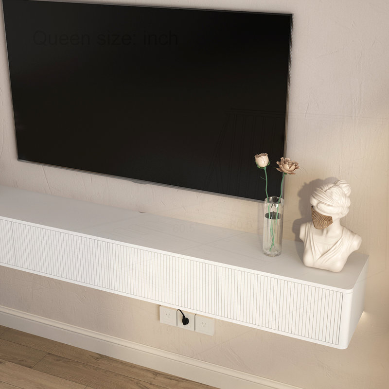 Wall Mounted TV Stand with Led Lights & Power Outlet, White