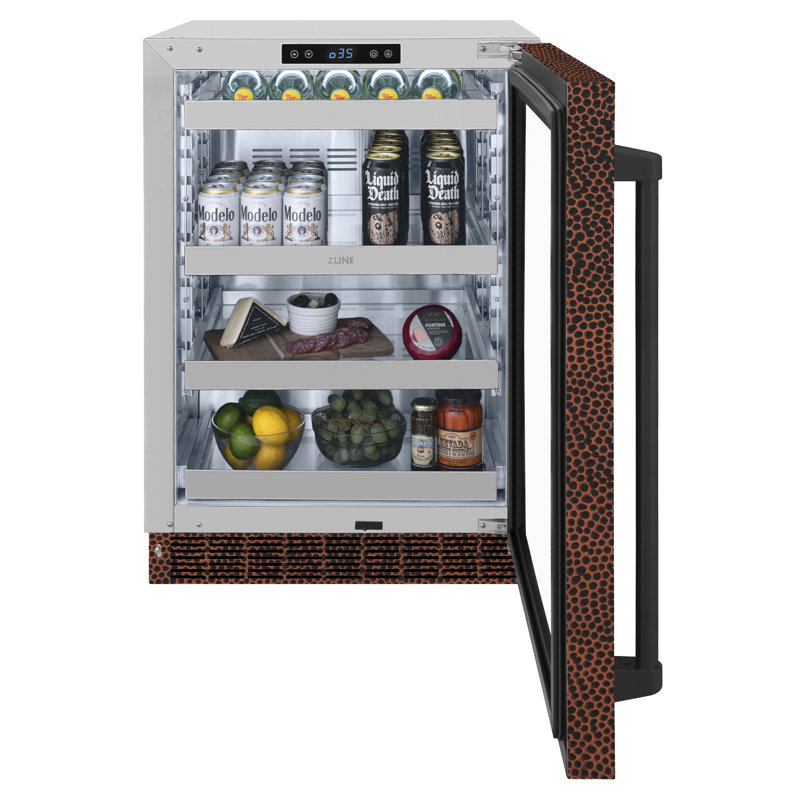 Zline 24 In. Touchstone 151 Can Beverage Fridge With Hand Hammered Copper Glass Door