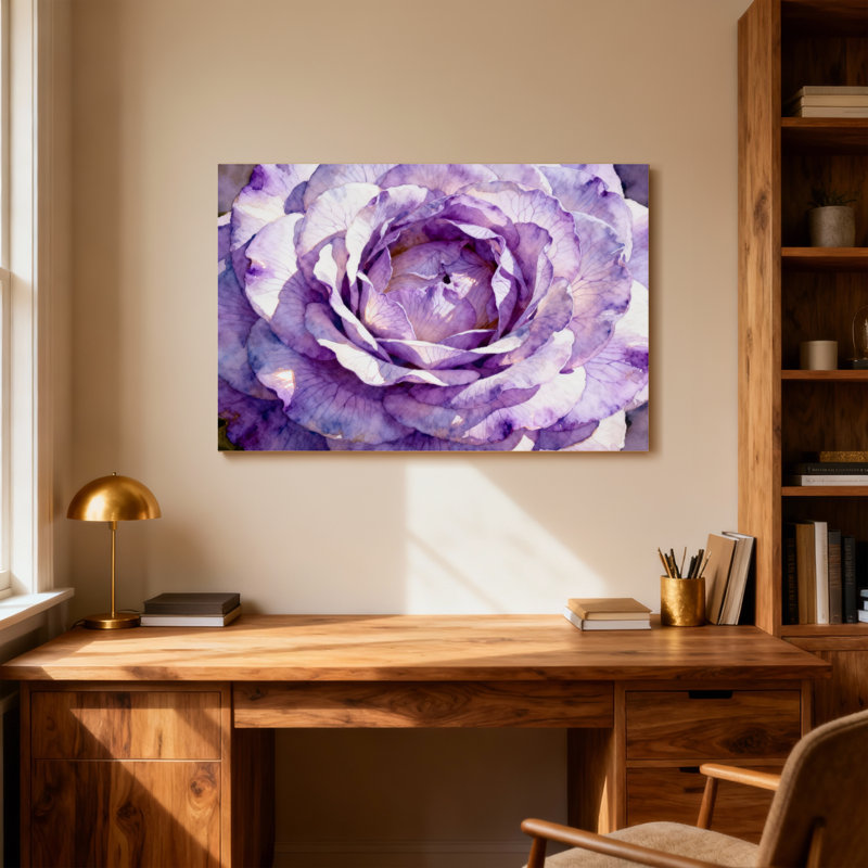 Plantes et fleurs, aquarelle rose mauve, H 20 po x l 30 po