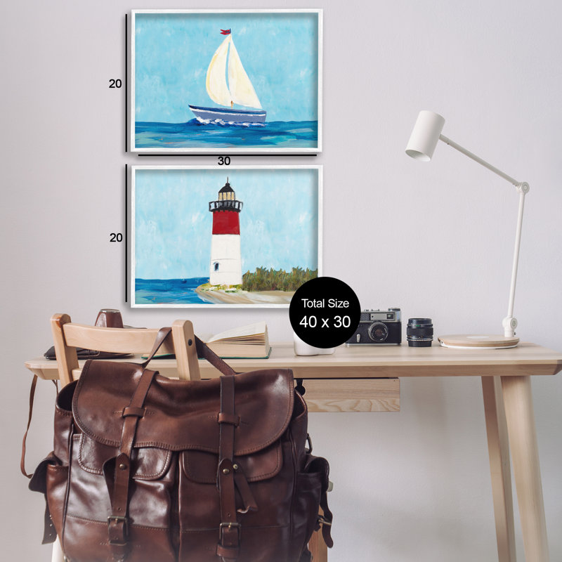 «Nautical Sail the Sea Langle», ensemble de 2 giclées par Julie Derice, Estampe numérique encadrée blanc bord de mer