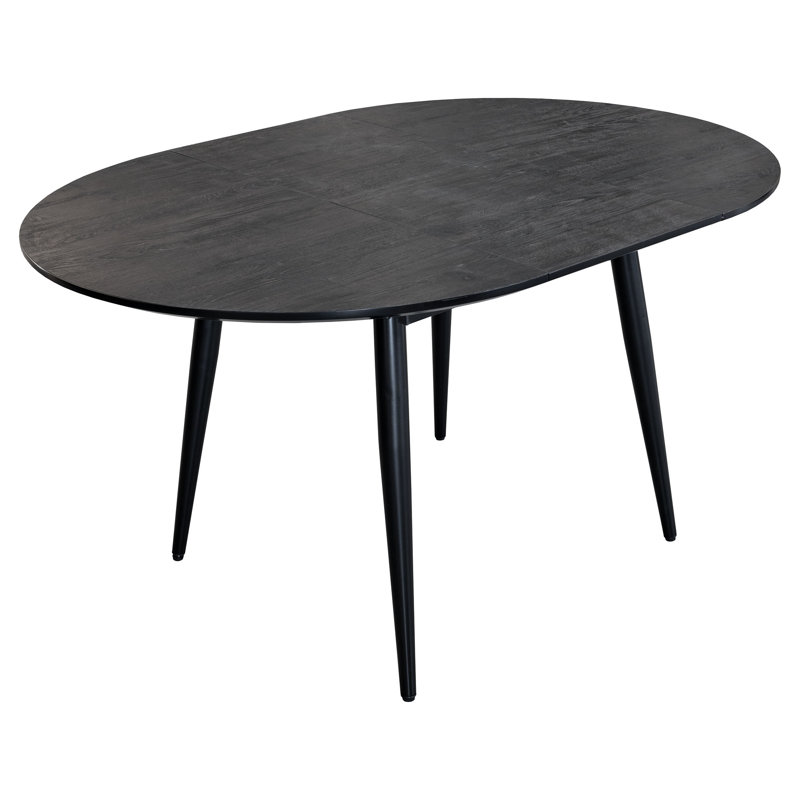 Canouan Extendable Oval Metal Base Dining Table, Black Ash