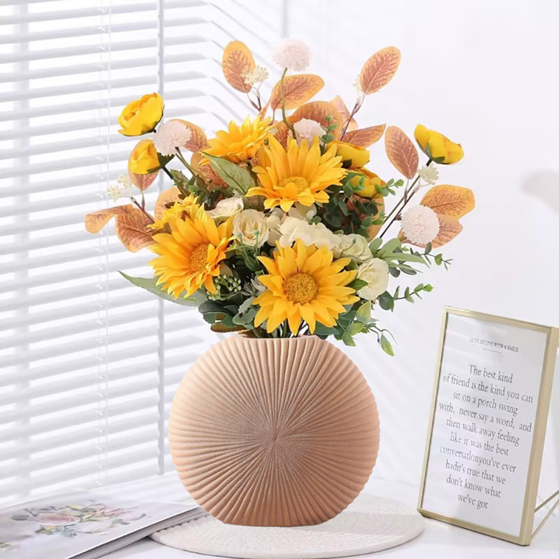 Round Ceramic Vase, Modern Flower Vase, Boho Vases For Home Decor, Beige