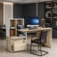 Oak Effect Home Office Desk with Hanging File Holder & Open Bookshelf, Compact Study Workstation