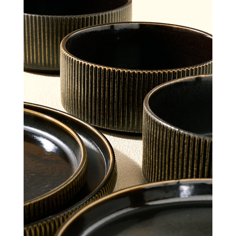 Stoneware Dinnerware Set 12 Piece - Service for 4, Black