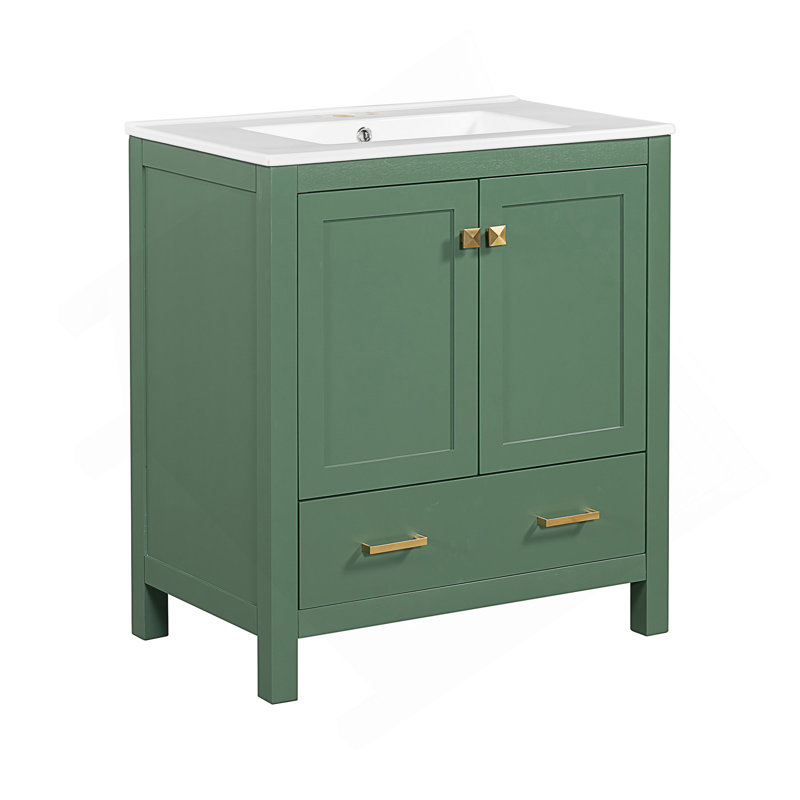 Meuble-lavabo vert 30 po avec lavabo simple, meuble-lavabo sous le comptoir, armoire de rangement pour la salle de bain avec 2 portes et un tiroir, fermeture en douceur, rangement multifonctionnel