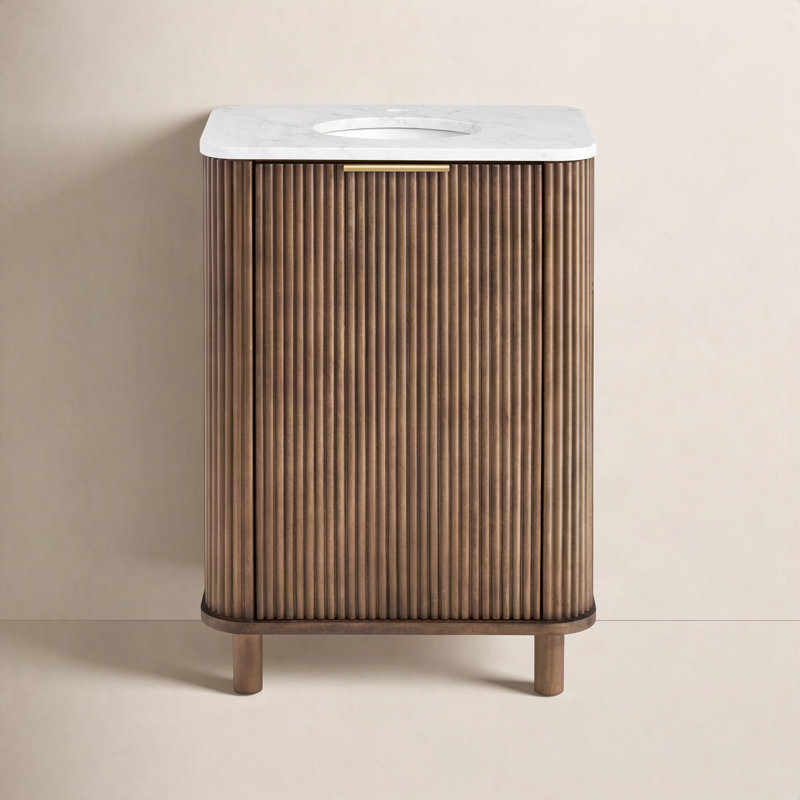 Nova 24" Marble Top Single Bathroom Vanity, Brown Reeded