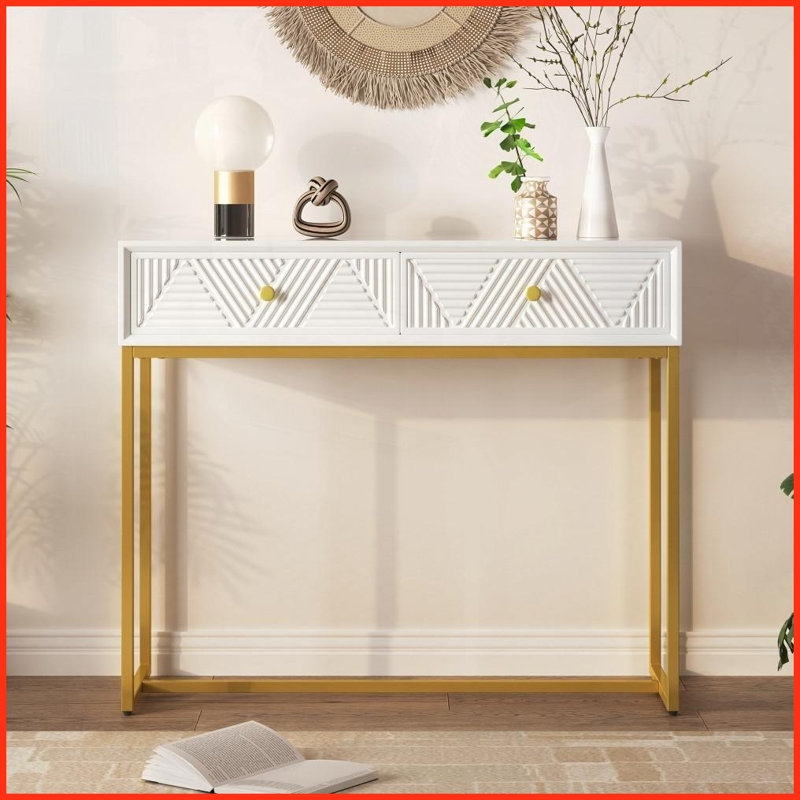 Noir moderne Table basse en MDF doré avec rangement, durable pour le salon, peu encombrante, Blanc