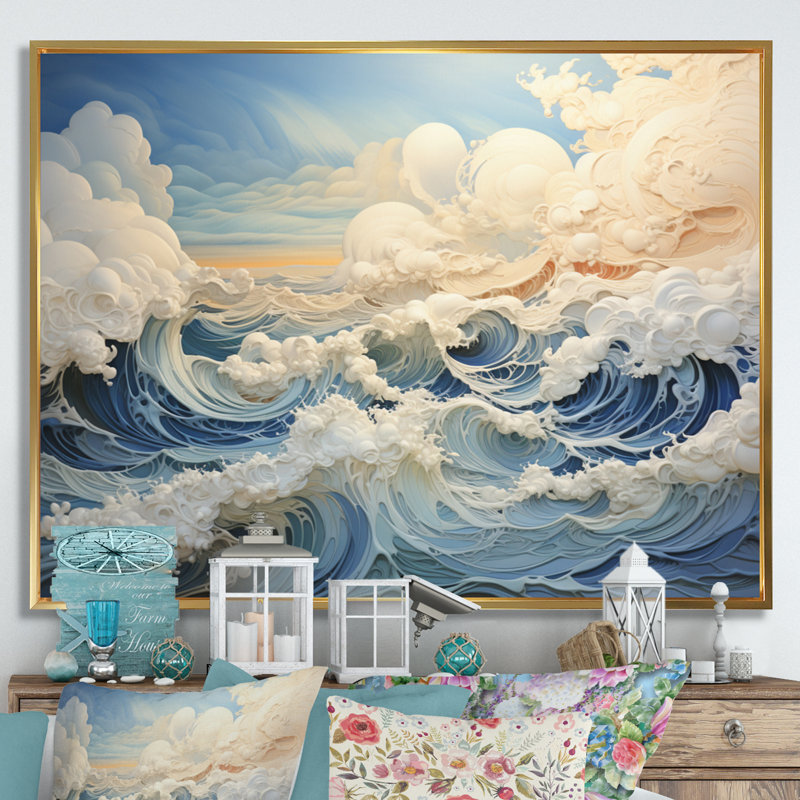 «Clouds Celestial Landscape II», impression d'art mural, Cadre flottant doré, H 16 po x l 32 po x P 1 po