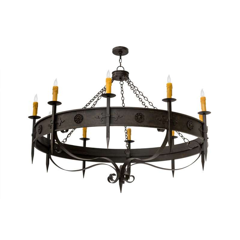 Lustre en roue de chariot à 10 lumières de style bougie Calandra