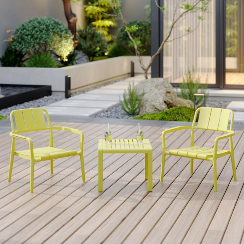 Été - Ensemble de chaises à une place en PP 2 pièces + table basse - Mobilier polyvalent d'intérieur / extérieur pour le salon, le balcon, la plage (sans chaises d'assemblage, table facile à installer) - Polypropylène, jaune