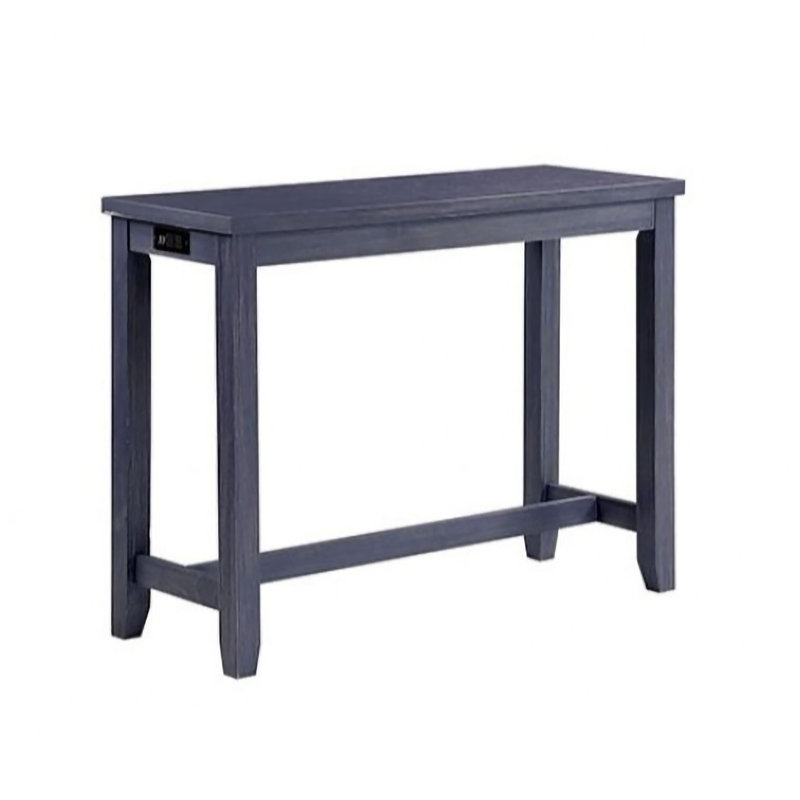 Ensemble de table de salle à manger 3 pièces 1X Table 2X Tabourets Siège rembourré Garniture cloutée Port USB et prise de courant Finition bleu et gris antique