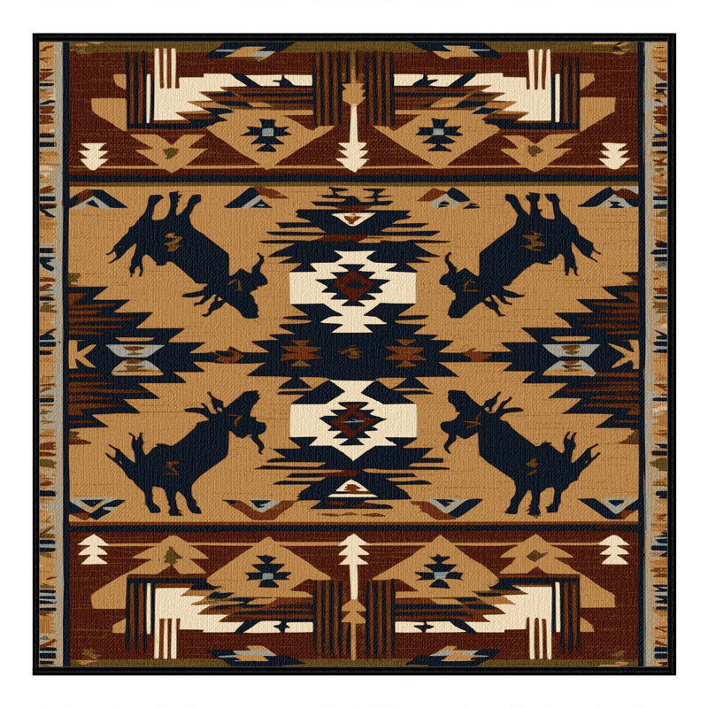 Washable Bull Rider Southwestern Area Rug, Square 3' x 3'