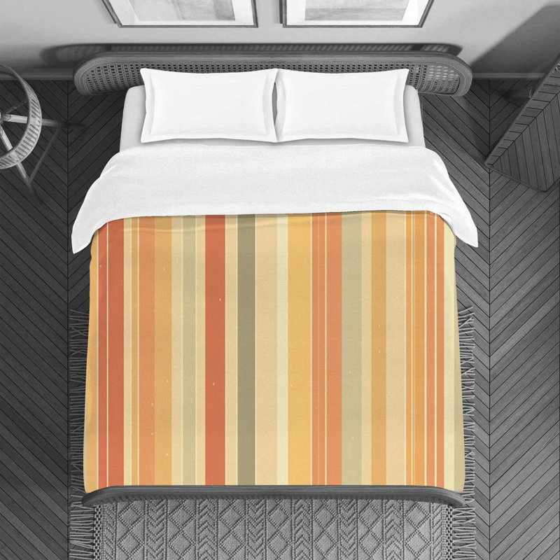 Vertical Striped Duvet Cover, Twin Duvet Cover, Orange/Beige